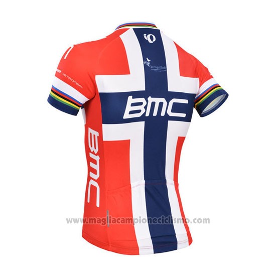 2014 Abbigliamento Ciclismo BMC Campione Norvegia Blu e Rosso Manica Corta e Salopette